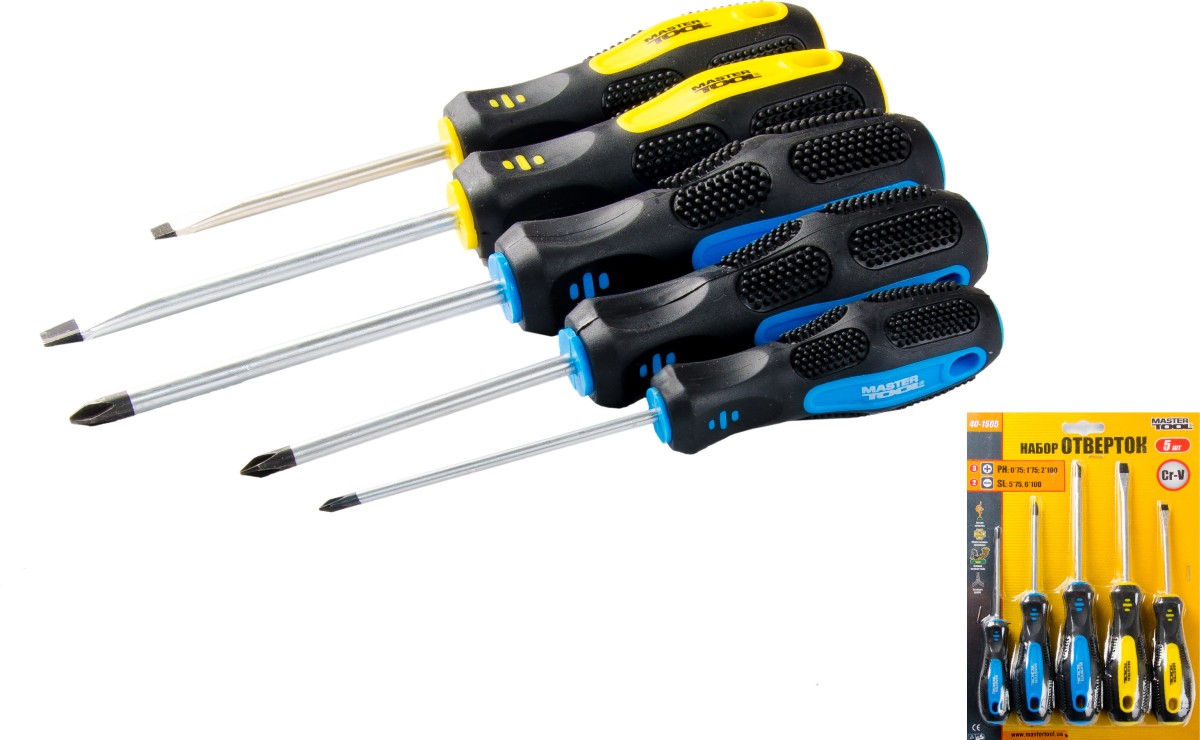 Набор отверток Mastertool 5 шт PH0*75, 1*75, 2*100, SL5*75, 6*100 (40-1505)