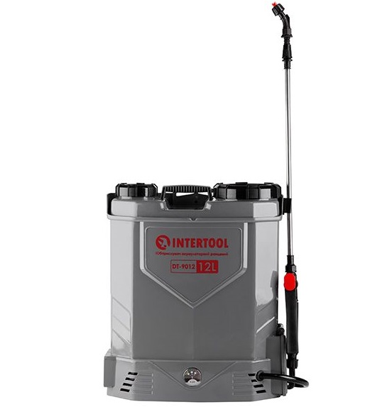 Опрыскиватель аккумуляторный ранцевый 12 л, 3.1 л/мин, батарея 12 В/8 Ач Intertool (DT-9012)