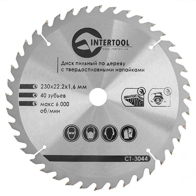 Диск пильный Intertool по дереву с твердосплавными напайками 230*22*1.6мм, 40 зубьев (CT-3044)