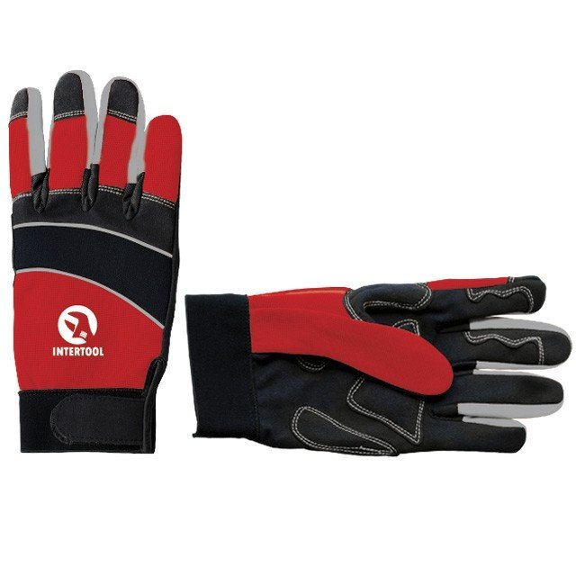 Перчатка Intertool Microfiber со вставками спандекса и неопрена, эластичный манжет на липучке, 9" (S