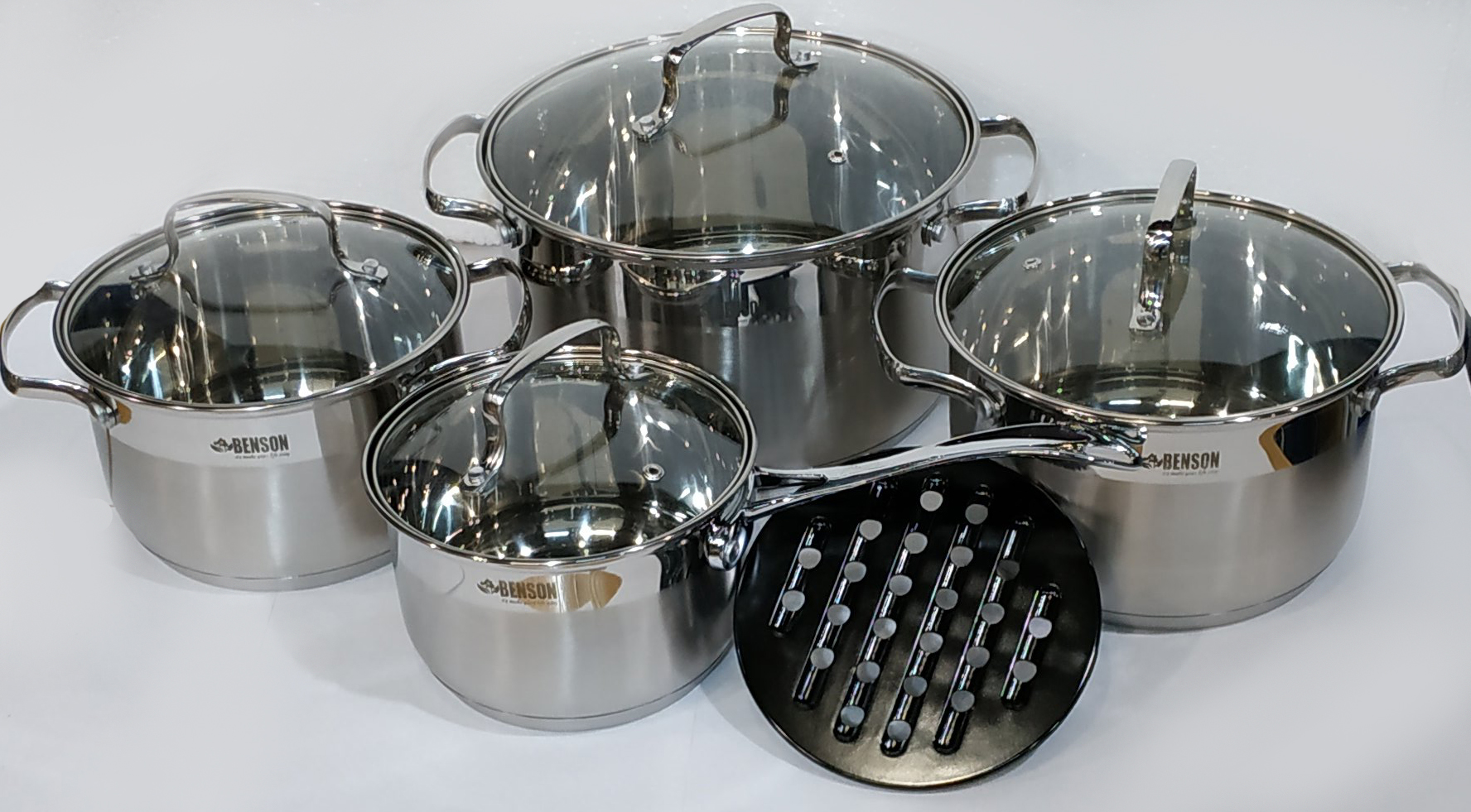 Набор кастрюль из нержавеющей стали Benson 9 предметов (BN-239)