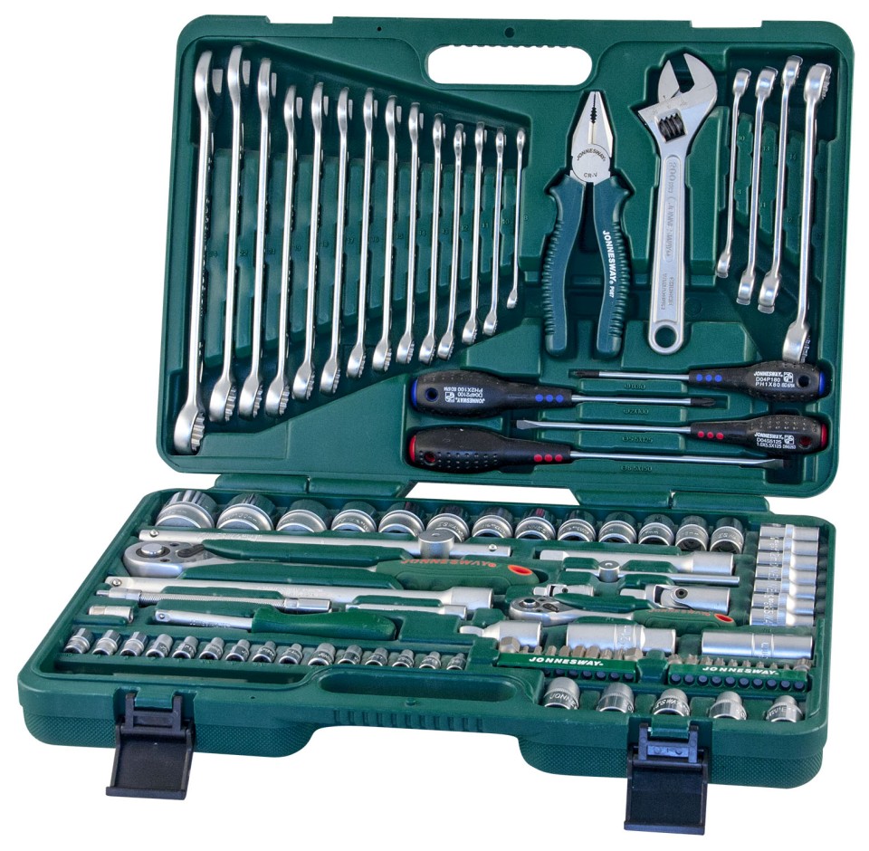 Универсальный набор Jonnesway 1/4"DR 4-10 мм и 1/2"DR 8-32 мм ключи 8-24 мм 101 шт (S04H624101S)
