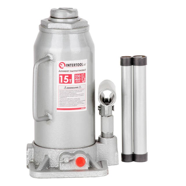 Домкрат бутылочный Intertool одноштоковый 15т (GT0027)
