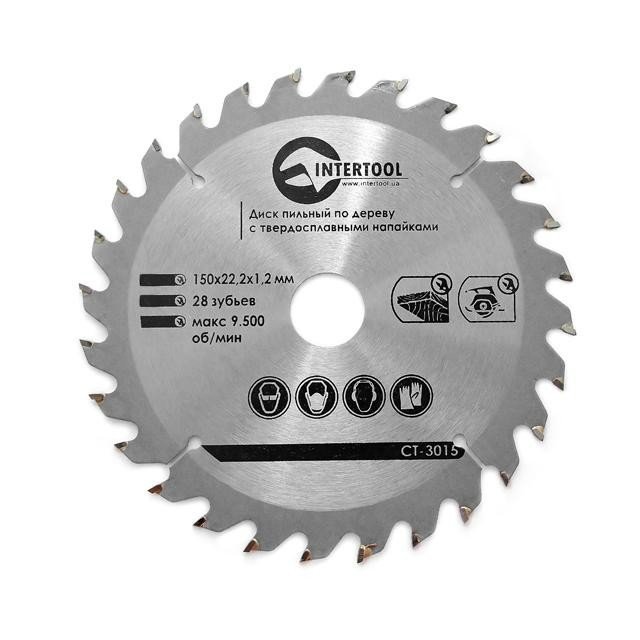Диск пильный Intertool по дереву с твердосплавными напайками 150*22.2*1.5мм, 27 зубьев (CT-3015)
