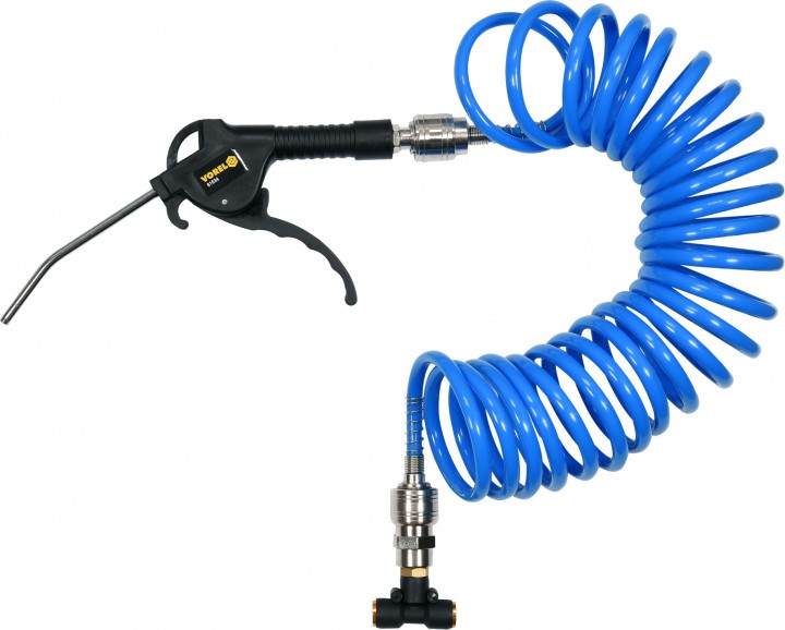 Пистолет пневматический продувочный Vorel с спиральный шланг 5 м тройник 5х8 мм 3 шт (81634)