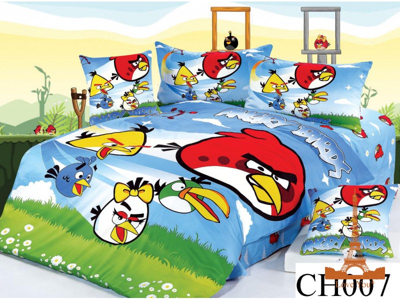 Комплект постельного белья Love you Angry Birds 150х220 см 4шт Детский Голубой (CH 7)