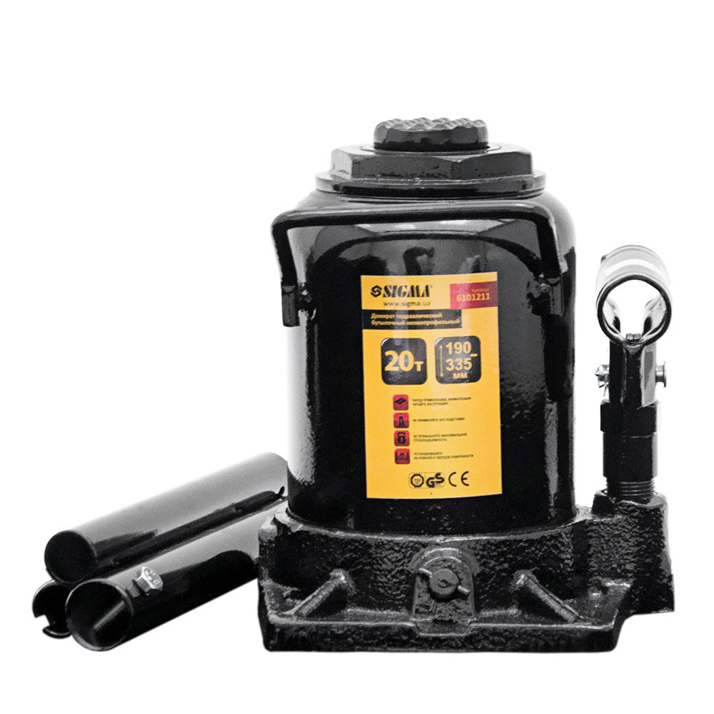 Домкрат гидравлический бутылочный низкопрофильный Sigma 20т H 190-335мм (6101211)