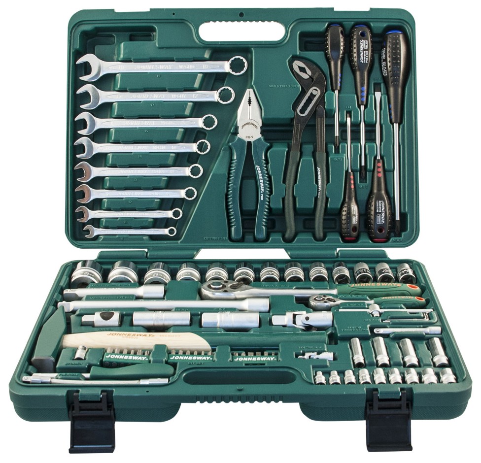 Универсальный набор Jonnesway 1/4"DR 4-13 мм и 1/2"DR 12-32 мм ключи 8-19 мм 77 шт (S04H52477S)