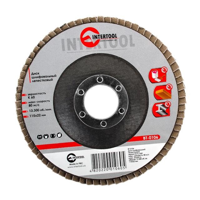 Диск шлифовальный лепестковый Intertool 115*22мм, зерно K60 (BT-0106)