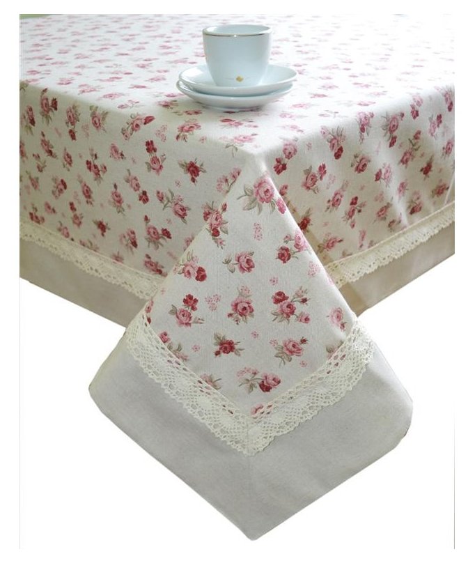 Скатерть Прованс Red Rose с кантом и кружевом 140х220 см (.003786)