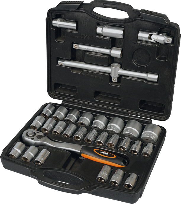 Набор насадок торцевых Miol с трещоткой 1/2'' 32 шт CRV в кейсе (58-147)