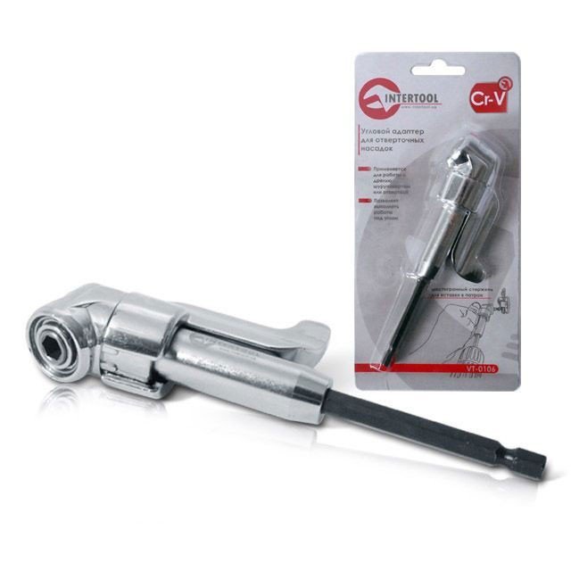 Угловой адаптер Intertool для отверточных бит 1/4" CrV (VT-0106)