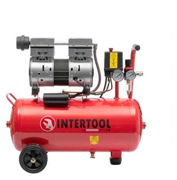 Компрессор Intertool 24л, 1.5HP, 1.1кВт, 220В, 8атм, 145л/мин, безмасляный, 2 цилиндра (PT-0022)