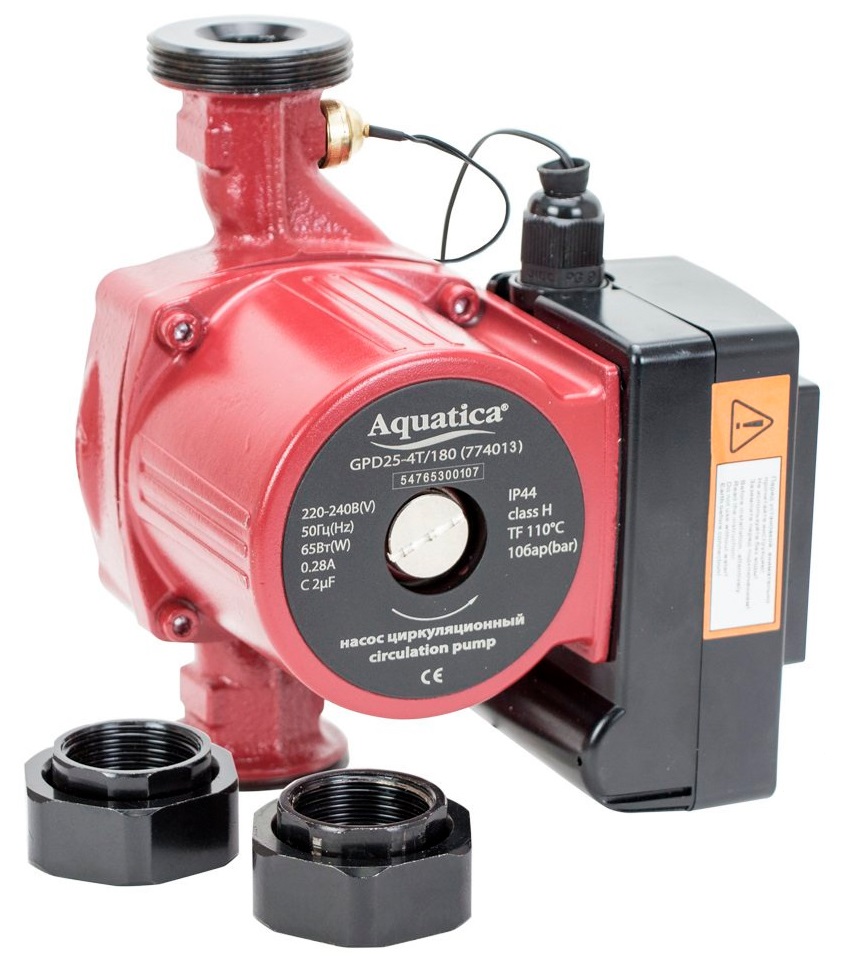 Насос циркуляционный Aquatica 65 Вт Hmax 4 м Qmax 63 л/мин Ø1½" 130 мм + гайки Ø1" (774013)