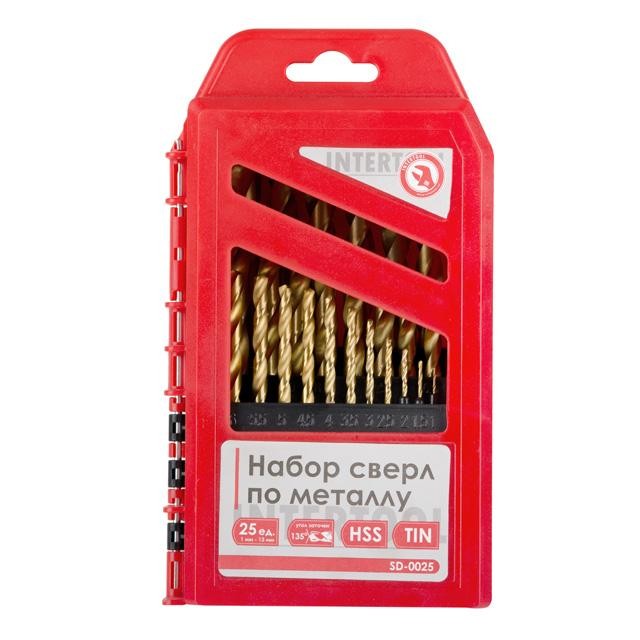 Набор сверл по металлу Intertool DIN338 HSS 25шт (1.0-13.0), покрытие Ti (SD-0025)