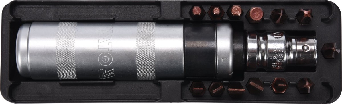 Отвертка реверсивная ударная Yato 160 мм с магнитными насадками 15 шт (YT-28015)