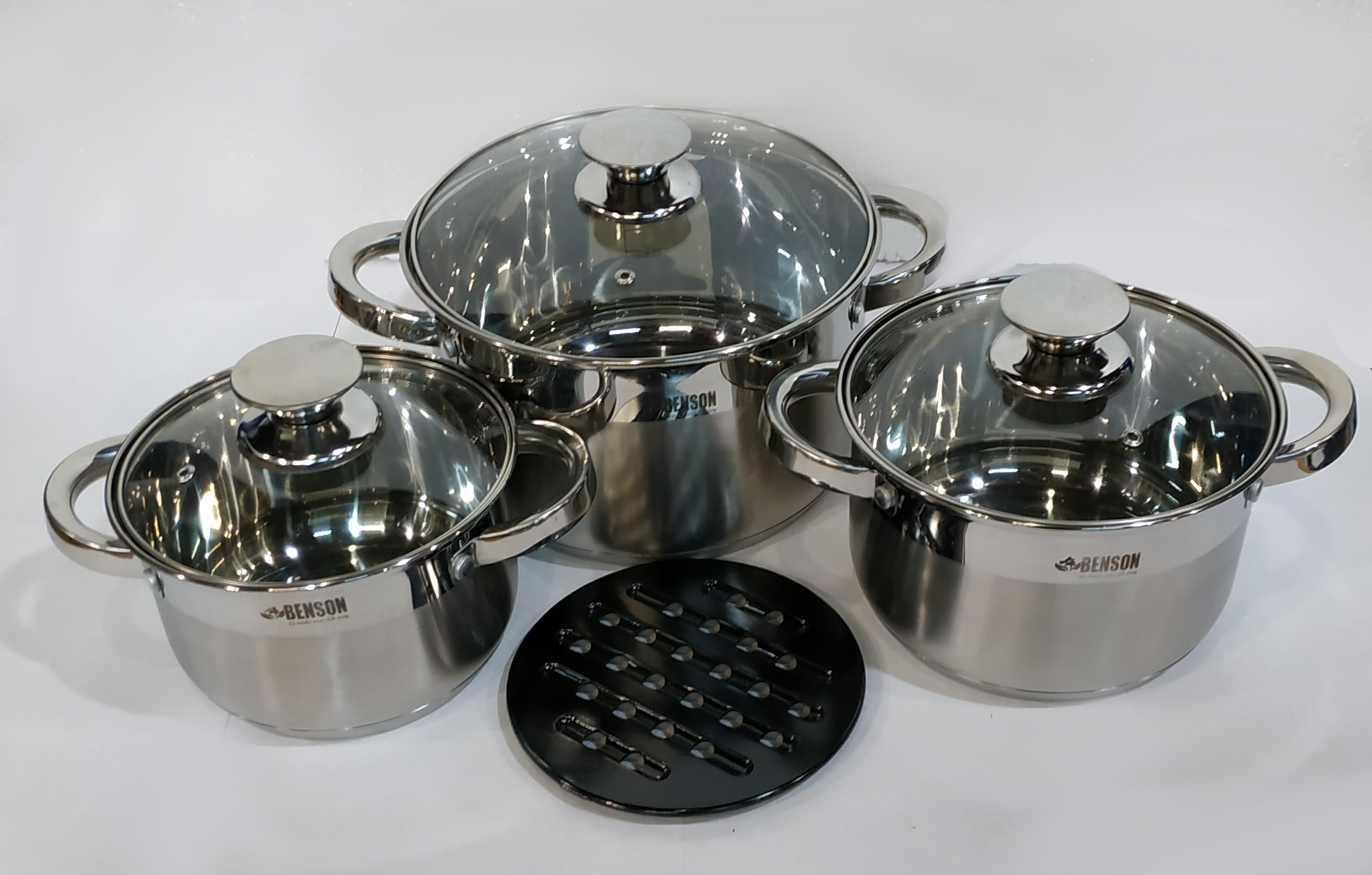 Набор кастрюль из нержавеющей стали Benson 7 предметов (BN-245)