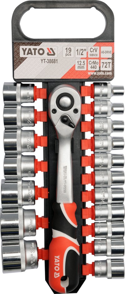 Набор головок торцевых Yato 1/2", М8-32 мм, L = 38 мм с трещоткой 19 шт (YT-38681)