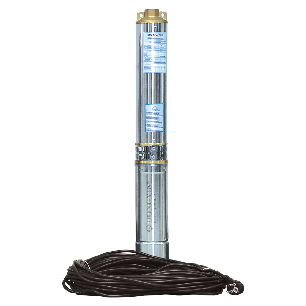 Скважинный насос Dongyin 0.75 кВт H 58(38)м Q 140(100) л/мин Ø102 мм 30м кабеля (777493)