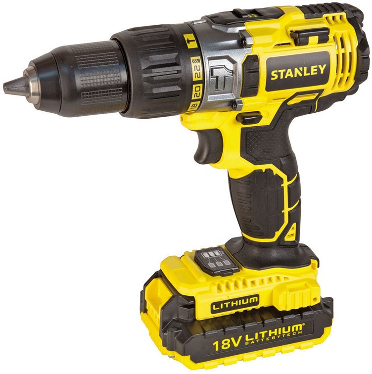 Шуруповерт аккумуляторный STANLEY 18 V в кейсе 2.0 Ач Li-ion 13 мм (STDC18LHBK-RU)