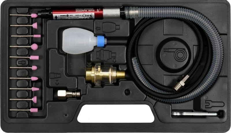 Пневмошлифмашина Vorel мини 0.63 MPa сопло 3 мм с насадками 16 шт (80970)