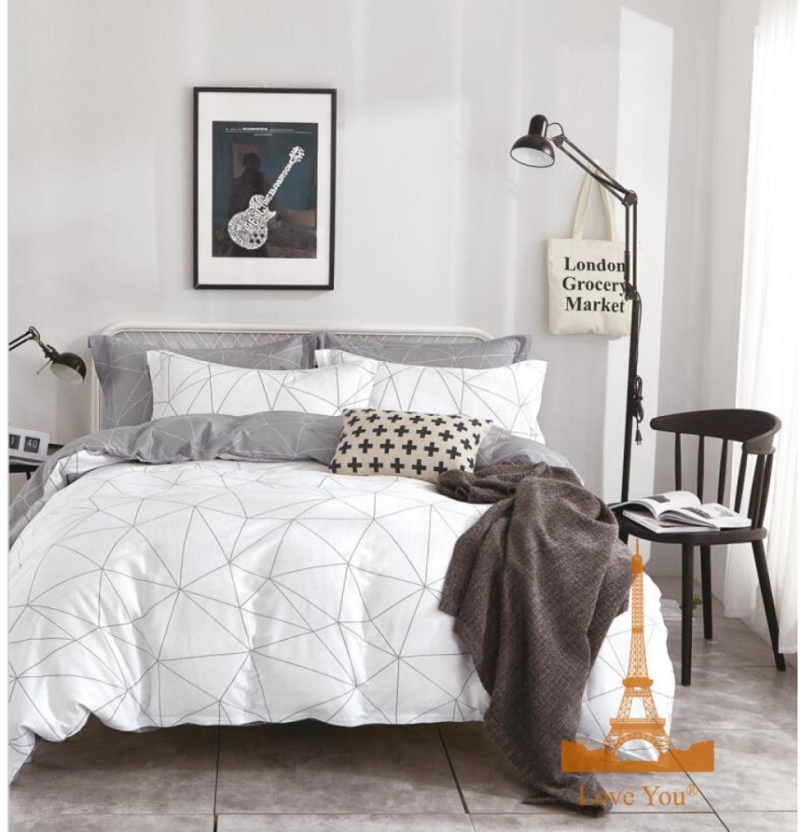 Постельное белье Love you Сатин Белое-Серое Семейное (187074)