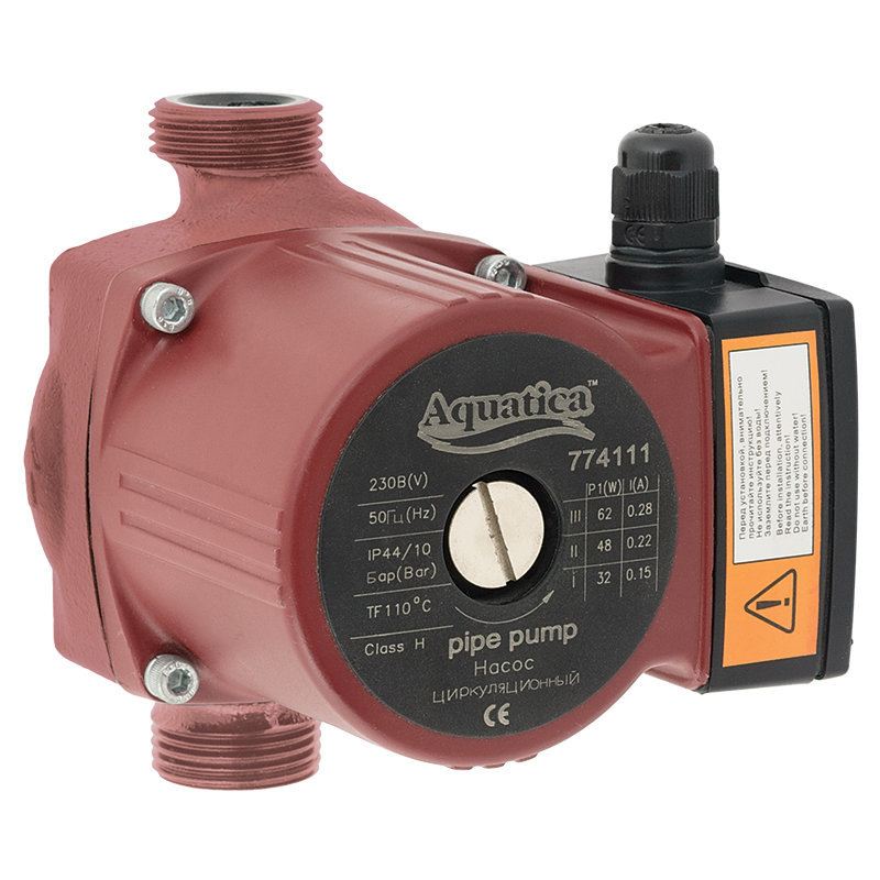 Насос циркуляционный Aquatica 100Вт Hmax 6м Qmax 75л/мин Ø1 130мм (пластик) + гайки Ø¾ (774130)
