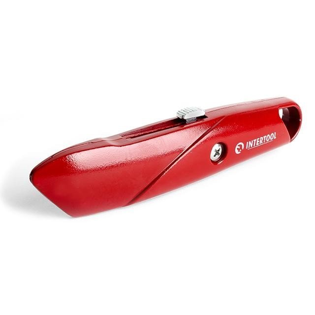 Нож Intertool с трапециевидным лезвием, металлический корпус (HT-0505)