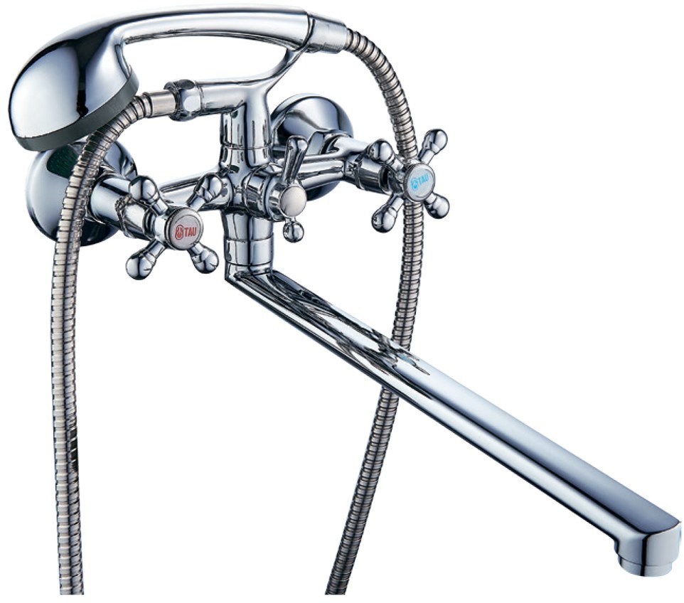 Смеситель для ванны Tau VD 1/2" гусак прямой 350мм дивертор встроенный шаровый (VD-5C261C)