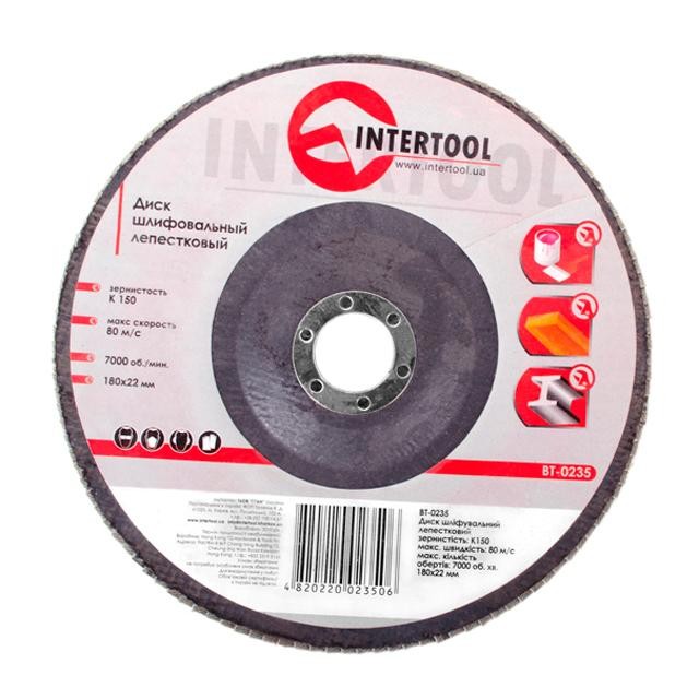 Диск шлифовальный лепестковый Intertool 180*22мм, зерно K150 (BT-0235)
