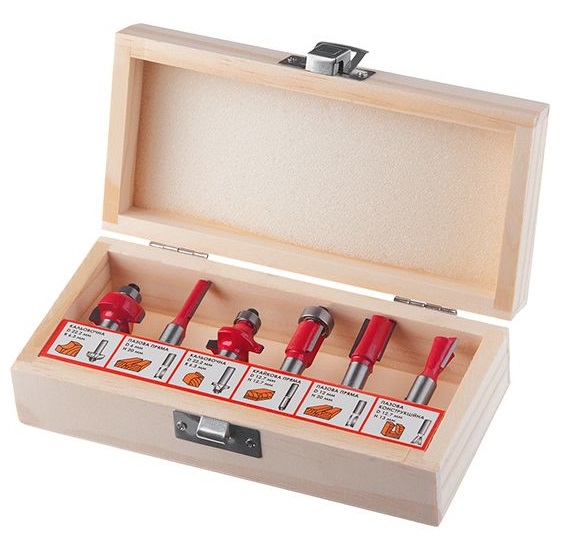 Набор фрез Intertool концевых по дереву, 6шт (HT-0072)