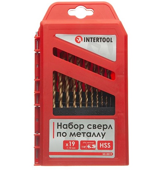 Набор сверл по металлу Intertool DIN338 HSS 19шт (1.0-10.0), покрытие Ti (SD-0019)