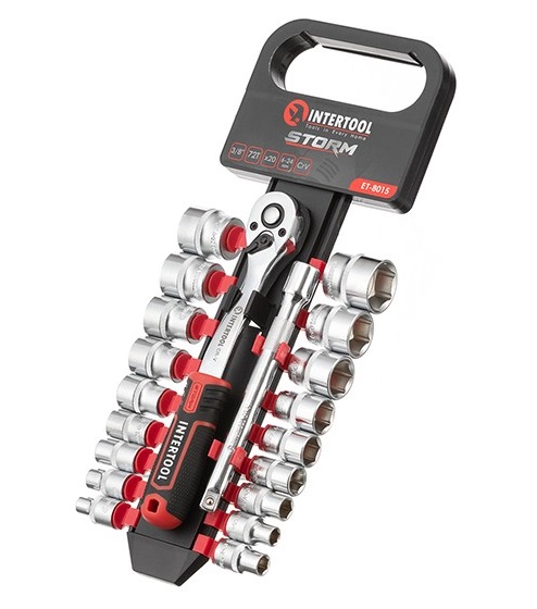 Набор головок Intertool 3/8" 6-24 мм удлинитель рукоятка 72 зуба 20ед. Cr-V STORM (ET-8015)