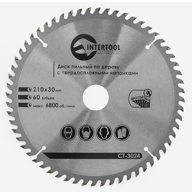 Диск пильный Intertool по дереву с твердосплавными напайками 210*30*1.5мм, 60 зубьев (CT-3024)