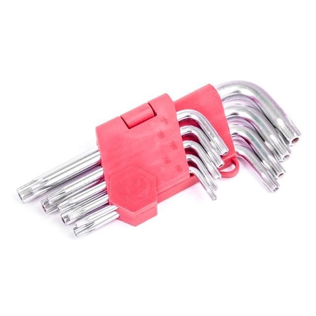 Набор Г-образных ключей TORX с отверстием Intertool 9шт Т10-Т50, CrV (HT-0604)