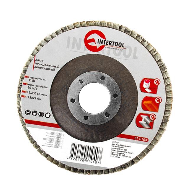 Диск шлифовальный лепестковый Intertool 115*22мм, зерно K40 (BT-0104)
