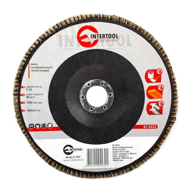 Диск шлифовальный лепестковый Intertool 180*22мм, зерно K36 (BT-0223)