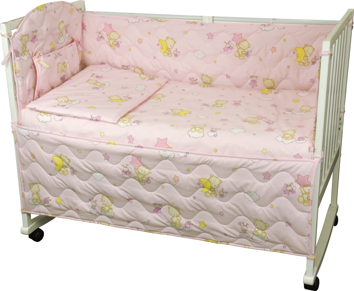 Комплект постельного белья Руно 60х120 см 4шт Детский Розовый мишка пузатик (977У_(Рожевий) ведмедик