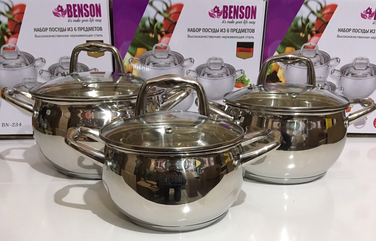 Набор кастрюль из нержавеющей стали Benson 6 предметов (BN-234)