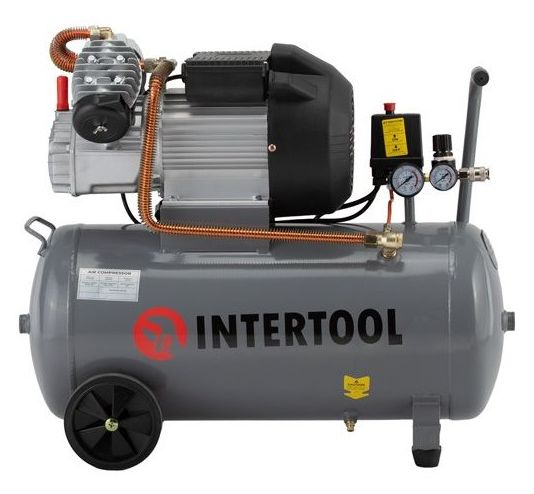 Компрессор Intertool 50л, 4HP, 3кВт, 220В, 8атм, 420л/мин, 2 цилиндровый (PT-0007)