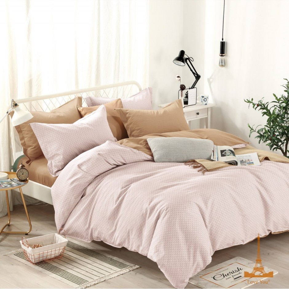 Постельное белье Love you Сатин Розовое-Белое Евро (198078)