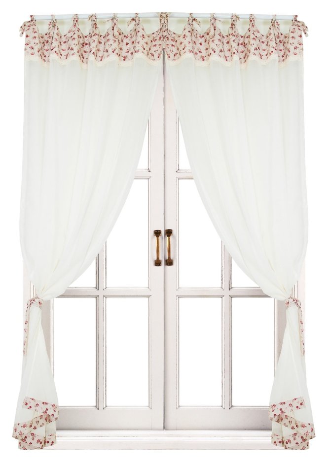 Штора Прованс Red Rose Батист 250х145 см 2шт Красная роза с кантом и мережкой (10573)