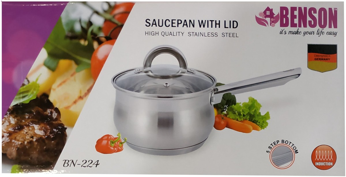 Ковш из нержавеющей стали с крышкой Benson 14 см 1 л (BN-224)