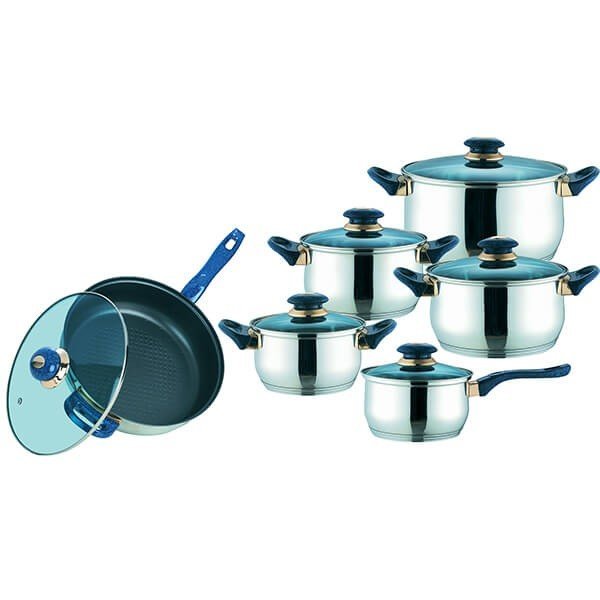 Набор посуды Maestro Jambo gold син.ст./тефл. из 12 предметов (MR-2014)