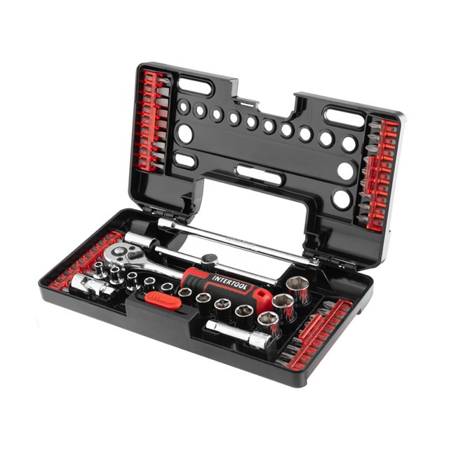 Набор отверточных насадок и головок с трещоткой 57 ед Intertool STORM (VT-3657)