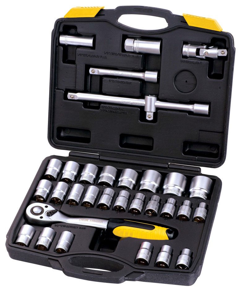 Набор насадок торцевых Mastertool 1/2” с трещоткой 72 зуба, 32 шт CrV в кейсе (78-4032)