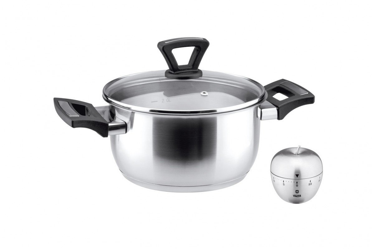 Кастрюля Vinzer с крышкой 18 cм / 2.4 л и кухонный таймер (89088)