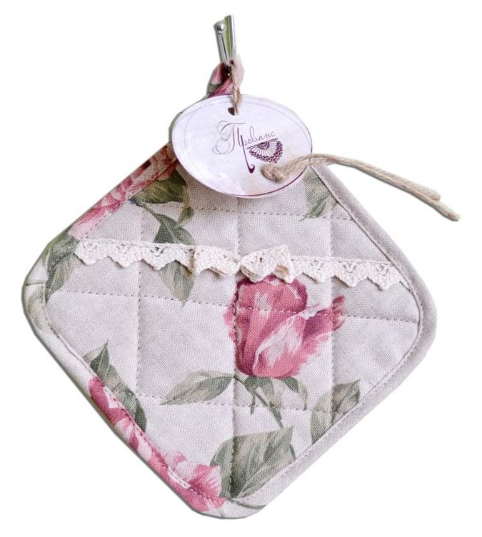 Прихватка Прованс Large pink Rose с кружевом 20х20 см (.003717)