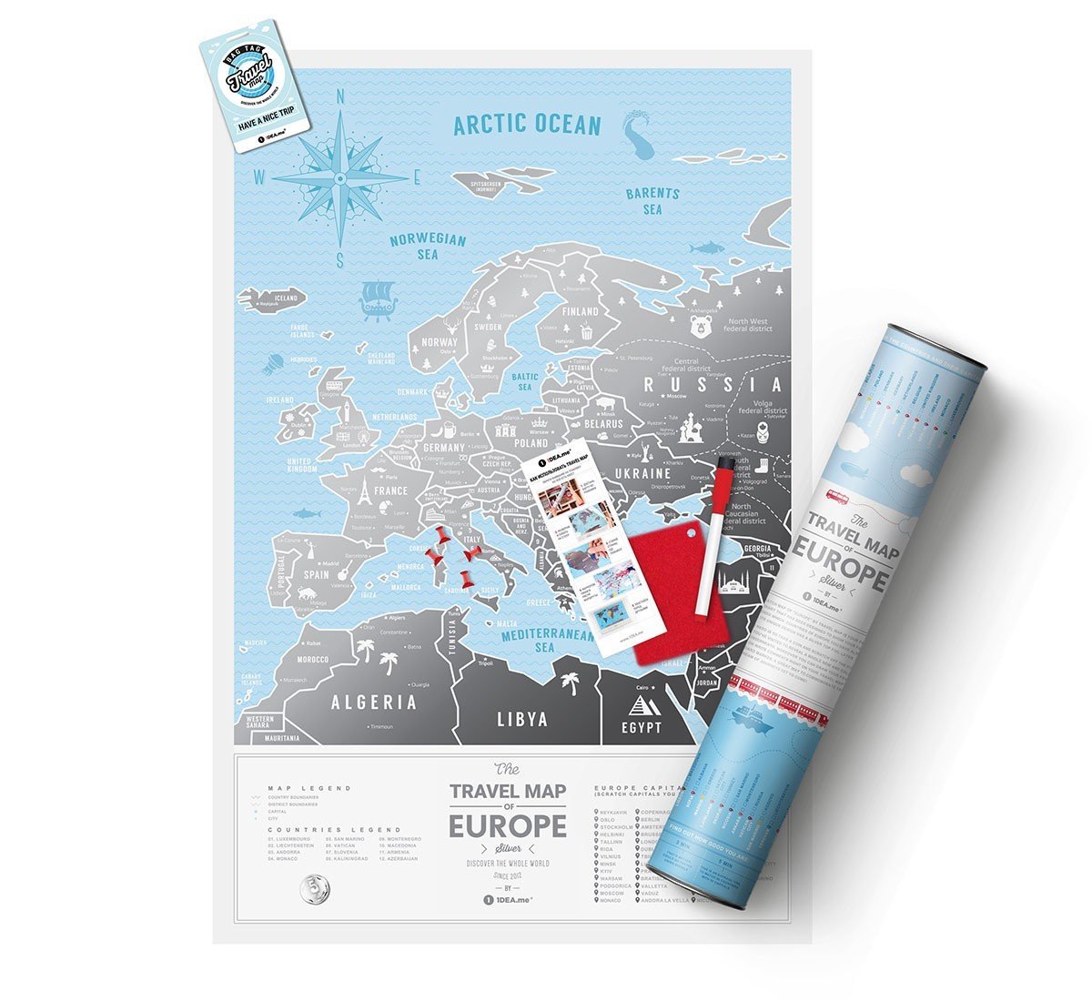 Скретч-карта Европы Travel Map Silver Europe англ (тубус)
