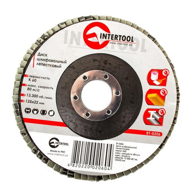 Диск шлифовальный лепестковый Intertool 125*22мм, зерно K60 (BT-0206)